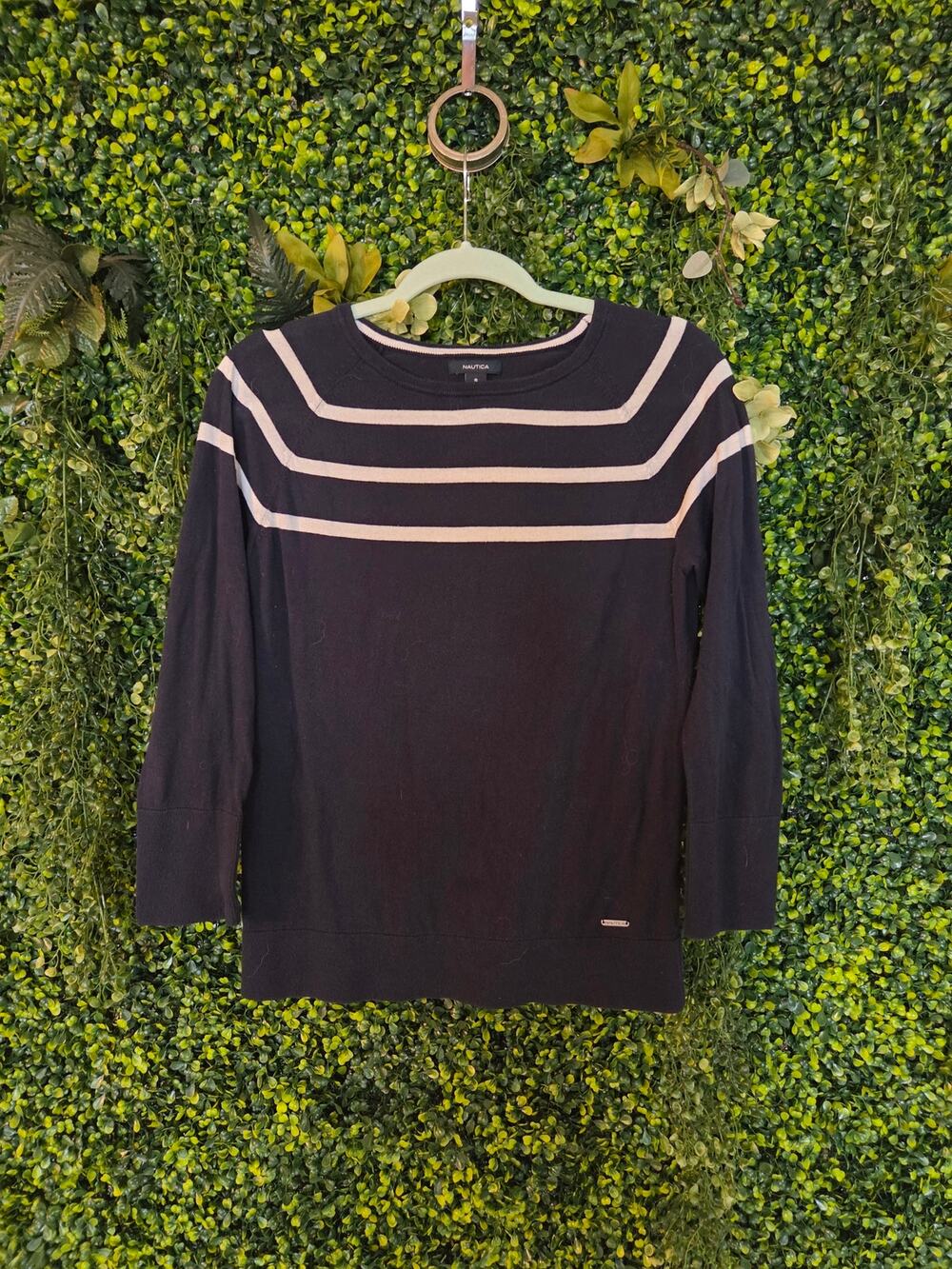 Navy Nautica Women's Striped Cotton Crew Neck Sweater